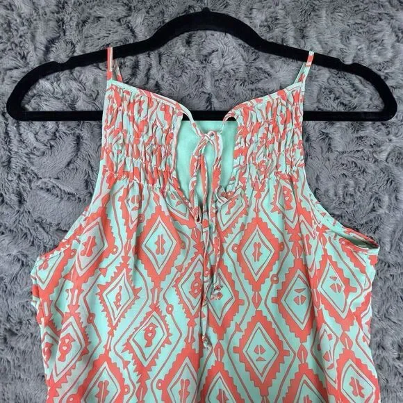 Sequin Hearts Dress Womens Size Small Orange Aqua Smocked Boho Indie Unique Alt - Picture 9 of 10